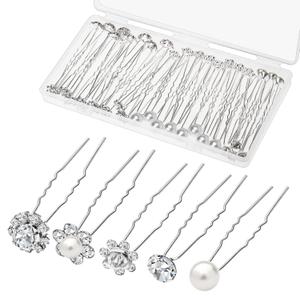 40 Pack Wedding Pearl Hair Pins for Bridal, Silver Pearl Rhinestone Hair Pins Wedding Hair Decorations Accessories for Brides Bridesmaids Women Girls