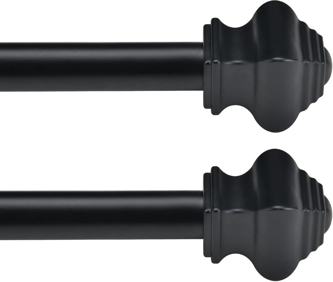 Curtain Rods for Windows 32-48 inch, 5/8"Black Curtain Rods 2 pack, Heavy Duty Curtain Rods for Bedroom, Living Room, Outdoor Black Curtain Rods Set of 2