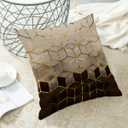 Boho Brown Black Pillow Covers 18 x 18 Inch Set of 2 Abstract Brown Golden Geometric Throw Pillows Outdoor Decorative Modern Art Cubic Pillowcase Linen Cushion Cases for Bed Sofa Couch