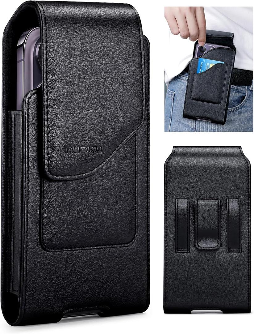 Belt Holster for iPhone 15 14 13 12 11 Pro Max, 15/14 Plus, XS Max, Samsung Galaxy S23+ A54 A53 A52, Belt Phone Holder for Men with Card Slot (Black)