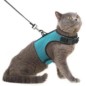 PUPTECK Soft Mesh Cat Vest Harness and Leash Set Puppy Padded Pet Harnesses Escape Proof for Cats Small Dogs (X-Large, Lake Blue) (XL(NECK 10.5"-13", CHEST 14"-17", 10-17 lbs))