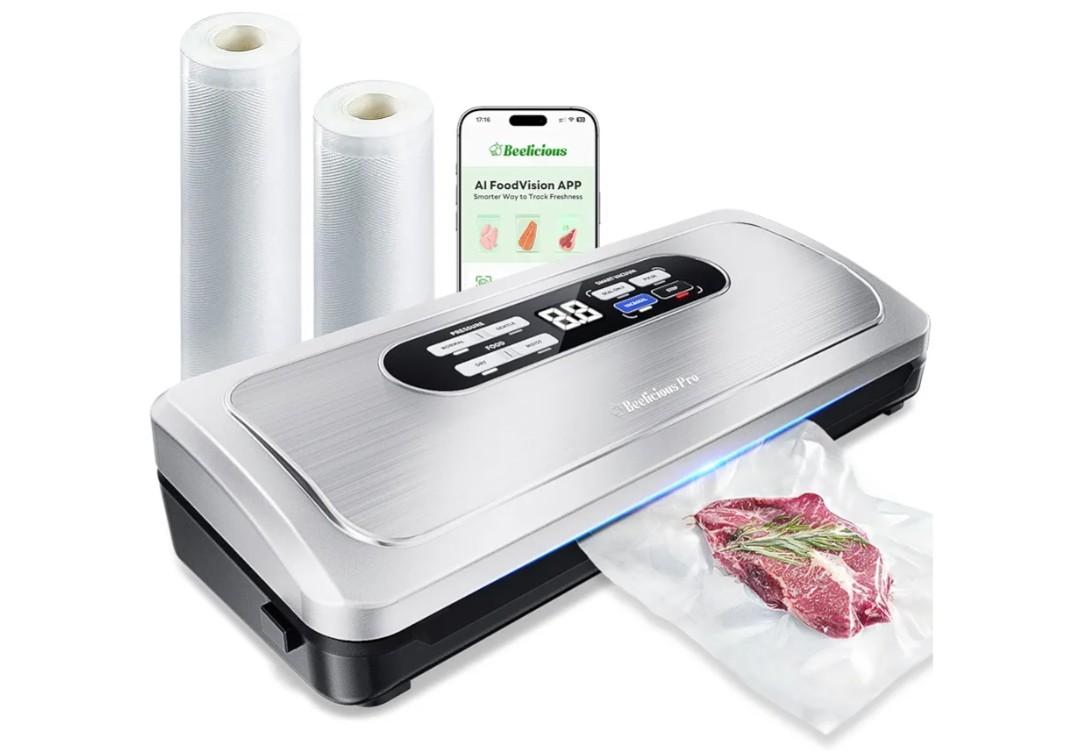 Vacuum Sealer Machine with AirLock ProSeal System, 10-in-1 Vacuum Sealer for Food, Moist/Dry Sealing Modes, Compact Design with Digital Timer, Built-in Cutter & Roll Storage, Stainless Steel
