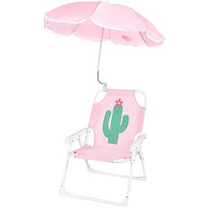 PLULON Kids Beach Chair with Umbrella Folding Lawn and Camping Chair with Summer Shade for Beach, Pool, Travel and Outdoor (for 1-5 Years Old) (Light Pink)