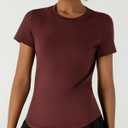 Workout Tops for Women Athletic Tops Short Sleeve Shirts-Cropped Slim Fit Gym Running Yoga T Shirts (Brown, S)