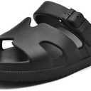 Women's Flat Sandals with Arch Support, Summer Beach Slides Adjustable Buckle, Comfort Lightweight Cushion Slip on H-Strap Sandal, Size 10