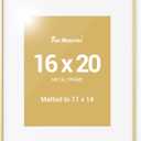 Fun Memories 16x20 Gold Poster Frame, Metal 16x20 Picture Frames with 11x14 Removable Mat, Vertical and Horizontal Display, Wall Hanging Picture Frame with Glass, Set of 1