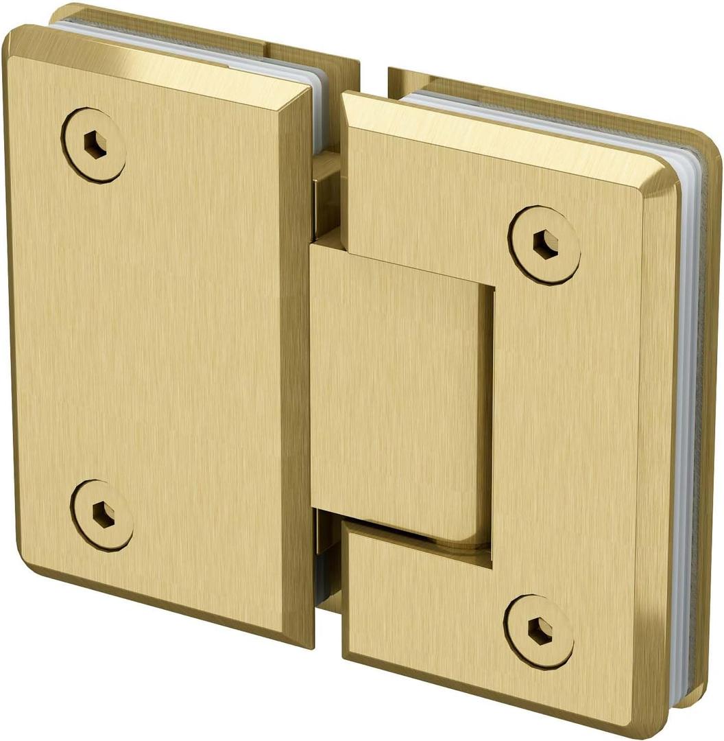 180 Degree Brass Glass Shower Door Hinges, Heavy Duty Brushed Gold Glass Door Hinge for Bathroom, 1 PCS Round Brass Shower Door Hinges for 5/16" to 1/2" Frameless Shower Door