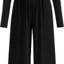 PRETTYGARDEN One Piece Jumpsuits for Women Dressy Casual Long Sleeve Crewneck Wide Leg Romper Overalls Spring Outfits 2026 (X-Large, Black)