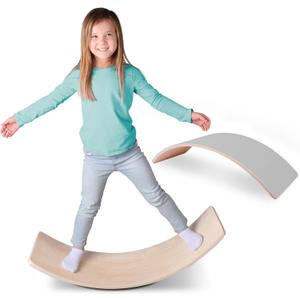 Non Slip Balance Board, 35 Inch Non Slip Felt Rocker Board Durable Wood, Kids Toddler Open Ended Learning Toy, Yoga Curvy Board