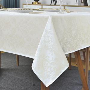 SASTYBALE Rectangle Tablecloth - 60 x 102 Inch Beige Cream Damask Table Cloth Jacquard Design Spill Proof Wrinkle Resistant Waterproof Soft Polyester Oblong Table Cover for Kitchen Parties(Ivory)