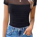 Avidlove Women's Short Sleeve Bodysuit Turtle Neck Body Suits Mesh One Piece Leotard Going Out Tops Date Outfits L