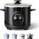 3-Cup Uncooked Rice Cooker Small - Ceramic Coating Non-Toxic Inner Pot, One-Touch Multifunction for Rice/Saut/Yogurt, Dishwasher Safe, 1-3 People Size, Dark