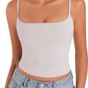 Sunzel Spaghetti Strap Tank Top for Women Double Lined Camisole Square Neck Cami Top Summer Undershirts Going Out Basics,XS