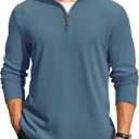 COOFANDY Mens Quarter Zip Pullover Lightweight Sweater Casual Long Sleeve Corduroy Half Zip Sweatshirt (Large, Dark Blue)