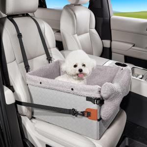 Dog Car Seats for Small Medium Dogs,PU Leather Car Seat Boosters,Foldable Puppy Cat Carseats (Grey, Small Dog)
