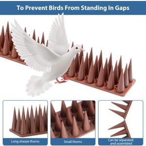 Bird Spikes, 20 Pack Squirrel Raccoon Pigeon Cat Animal Deterrent Spikes Anti-Climb for Outside Anti Animal Defender Spikes Outdoor to Keep Birds Away Brown