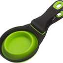 Buyter 3 in 1 TPE Pet Scoop Folding Grain Bag Holder Measuring Cup Dog Food Spoon (M, Green)
