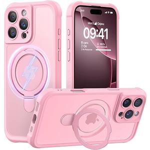 MOCCA Design for iPhone 16 Pro Case with Magnetic Invisible Stand [Full Camera Protection] [Compatible with Magsafe] Military Drop Shockproof Translucent Matte Phone Case Cover 6.3",Pink
