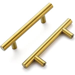 Ravinte 10 Pack 5 Inch Cabinet Pulls Brushed Brass Stainless Steel Kitchen Drawer Pulls Cabinet Handles 5Length, 3 Hole Center
