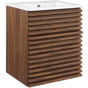 Modway Render 18" Wall-Mount Bathroom Vanity in Walnut White