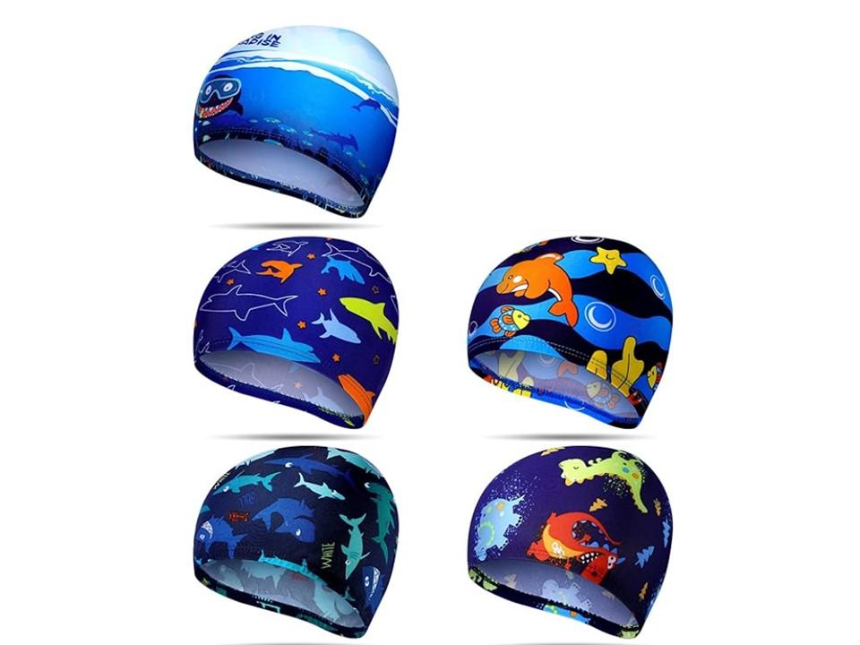 Geyoga 5Pcs Kids Swim Caps for Boys Girls Swimming Cap for Kids Toddler Swim Caps Youth Quick Dry Fun Cartoon Swimming Cap 1-6 Years Old