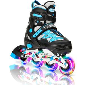 Lightning Adjustable 4 Sizes Inline Skates with Full Light up Wheels, Large - Youth