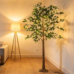 Fudios Artificial Ficus Silk Tree Lights 6FT 264LED for Home Room Spring Summer Decoration Inside
