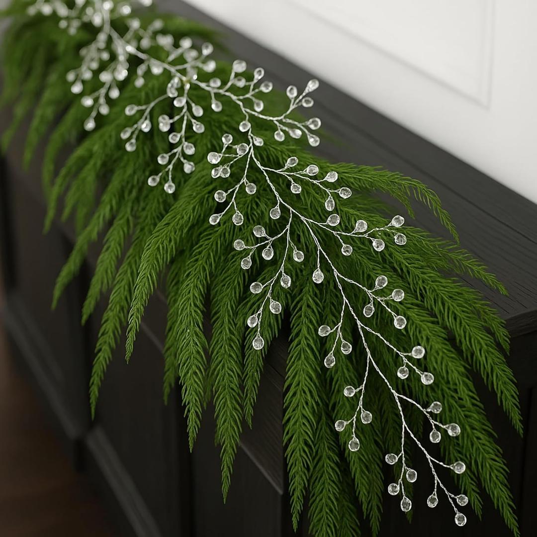 Yookeer 4 ft Crystal Garland Christmas Tree Ornaments Christmas Crystal Garland for Tree Decorations Indoor Wedding Party Decor Living Room Bedroom Fireplace Mantle Mantel