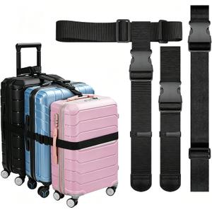 3 Packs Luggage Straps for Suitcases, 2 Luggage Connector Straps & Elastic Strap, Connect Up to 4 Suitcases ＆ Add a Bag, Heavy Duty Adjustable Travel Belt for 20-32 Inch Luggage, Black