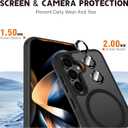 Strong Magnetic for Samsung Galaxy S25 Case with Screen Protector + Lens Protector, Fit for MagSafe,Mil-Grade Drop Protection, Seamless Stand, Translucent Black