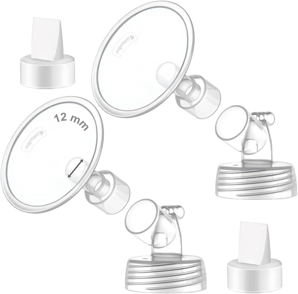 2X 12 mm Maymom Two-Piece Wide Neck Pump Parts Compatible with Spectra S1,Spectra S2 Pumps and 2 Valves; Incl Wide Mouth Flanges; Not Original Spectra Flange; (12mm Flange with Valve)