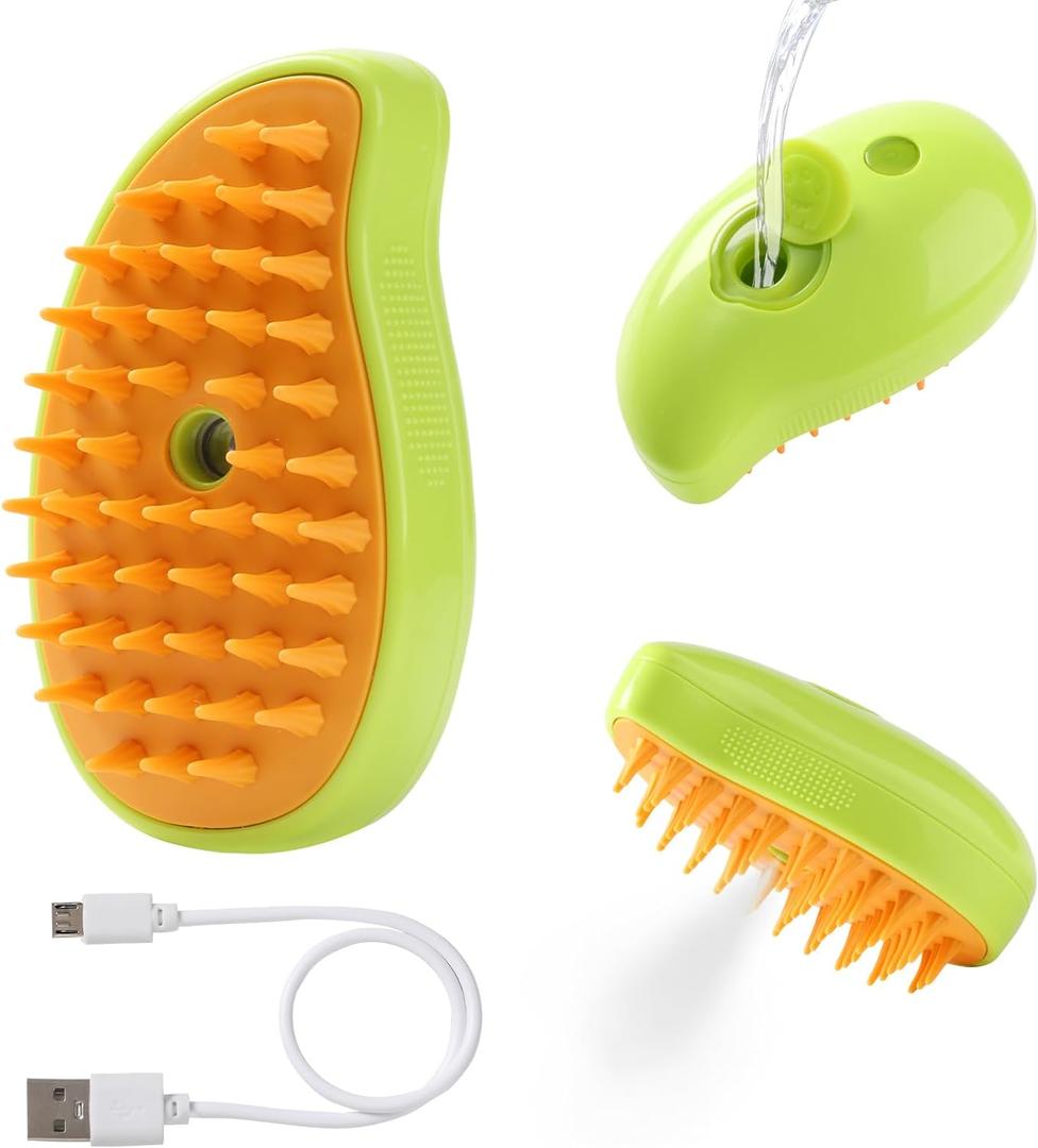Steam Brush for Cats Shedding, 3 in 1 Steamy Water Pet Hair Removal Comb with Steamer, Spritz Comb for Dog, Indoor Cat Spray Mist Grooming Defur Brush, Cepillo Vapor Gato Perro, Steaming Cleaning Spa (Green)