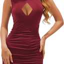 Women's Summer Sexy Club Bodycon Cutout Ruched Mini Party Dresses Sleeveless Night Tank Short Dress (Medium, Red)