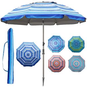 Blissun 7.2' Beach Umbrella with Sand Anchor, Outdoor Portable Beach Umbrella for Sand with Tilt Pole, Carry Bag, Air Vent