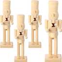 Poen 4 Pcs Large Unfinished Nutcrackers Christmas Wooden Nutcrackers Figures Set Holiday Unpainted Nutcracker Puppet DIY Walnut Soldier Ornament Decoration for Home(10 Inch,Drum)