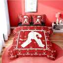 Erosebridal Hockey 7 Piece Comforter Set Twin,Ice Hockey Bed in a Bag with Flat Sheet and Fitted Sheet for Kids Teens,Equipments Stick Puck Snowflake Bedding Set with Pillowcase and Case Burgundy