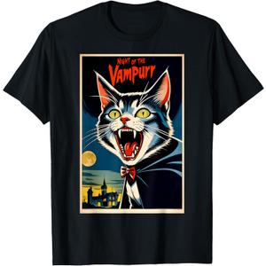 Funny Vampire Cat Halloween Night of the Vampurr Men Women T-Shirt Small
