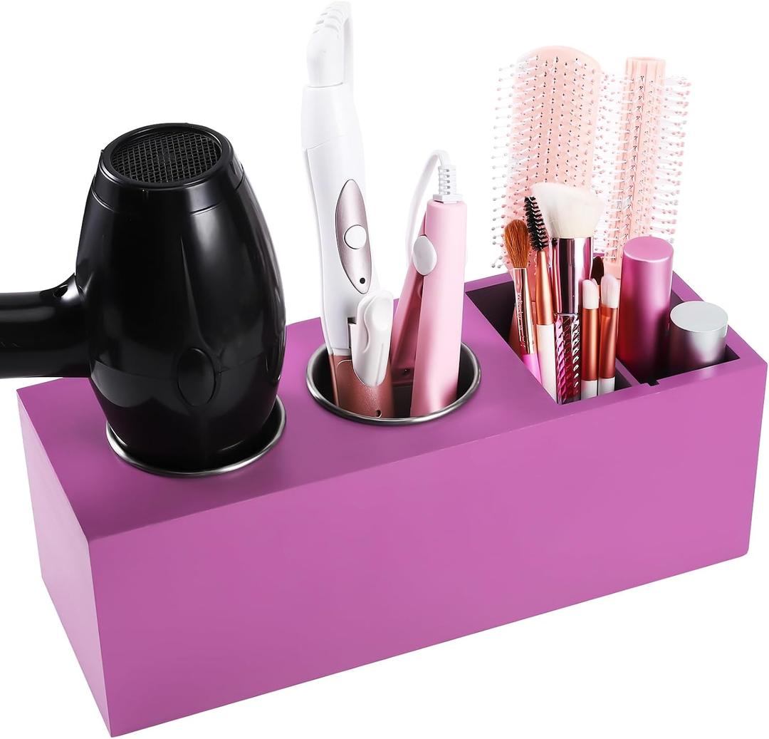 Hair Dryer Countertop Holder, Hair Tool Organizer Wall Mount, Blow Dryer Holder Organizer, Bathroom Countertop Blow Dryer Holder and Curling Iron Holder (Cedar Wood, Rose Red)