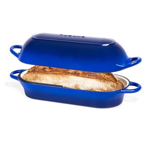 Enamelled Cast Iron Bread Loaf Pot – Dutch Oven For Sourdough Bread Baking – Oven Safe Non Stick Bread Pot – Rectangular, Dark Blue, 34cm x 16cm – by Nuovva