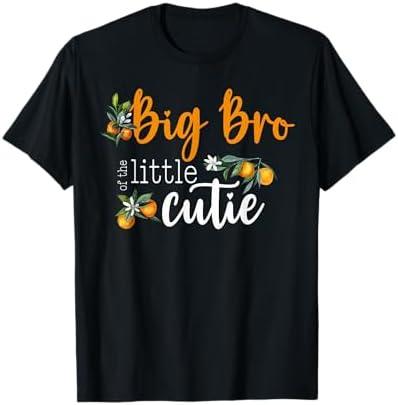 Big Brother Little Cutie Baby Shower Orange 1st Birthday T-Shirt, Small