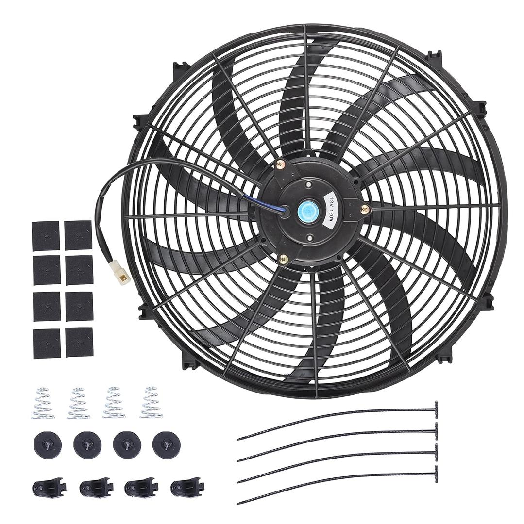 16 Inch Slim Fan Push Pull Electric Radiator Cooling Fan Universal High Performance 12V 120W Motor with Fan Mounting Kit (Black)