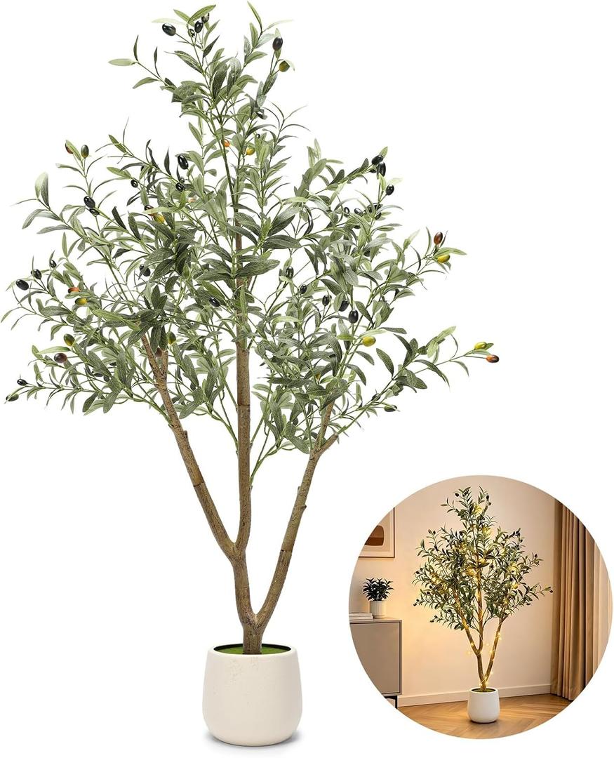 5FT Olive Trees Artificial Indoor with Lights, Realistic Faux Olive Plant