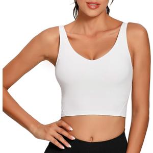 Lemedy Women Sports Bra Longline Crop Tank Top Padded Workout Running Yoga (Small, White)