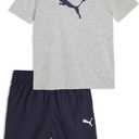 PUMA boys 2 Piece Set, Short Sleeve Cotton Jersey T-shirt & Matching Short, Small  Heather Grey