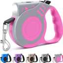 Retractable Dog Leash with USB Rechargeable Flashlight for Night Walks, 16FT Automatic Telescopic Tractor Dog Leash for Small and Medium Dogs, Pink