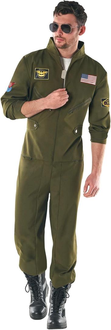 Fun Shack Flight Suit Costume for Men, Air Force Jumpsuit, Mens Fighter Pilot Outfit, Aviation Costume for Adults, Medium L