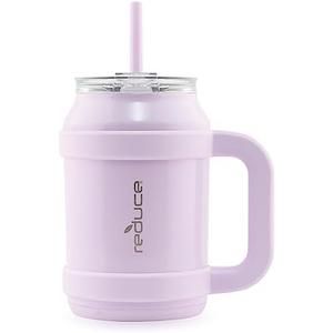 REDUCE Reusable 50 oz Cold1 Water Tumbler – Ergonomic Handle – Double-Wall Insulation – Sturdy Desktop/Tabletop Mug with Lid and Straw – BPA-Free – Stainless Steel for Gym, Home, or Office– Lilac Bud