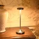 2 Pack LED Cordless Table Lamp RechargeableOutdoor Battery Operated Desk Lamp Touch 3 Color Dimming Portable Waterproof Night Light for Patio/Restaurant/Dining/Home (Chrome)