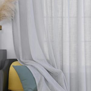 MYSTIC-HOME Linen Sheer Curtains 95 Inches Long, Window Treatments Rod Pocket Drapes for Living Room, Bedroom, Semi Crinkle Voile Curtain Panels for Yard, Villa, Parlor, Set of 2, 52"x 95", Grey.