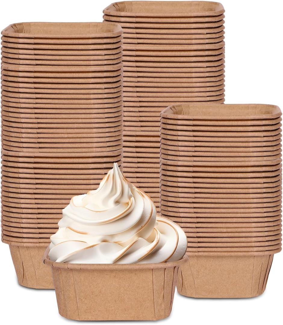 Whaline 100Pcs Parchment Square Cupcake Liners Kraft Paper Square Baking Cups Natural Color Cupcake Wrappers for Wedding Birthday Baby Shower Party Supplies